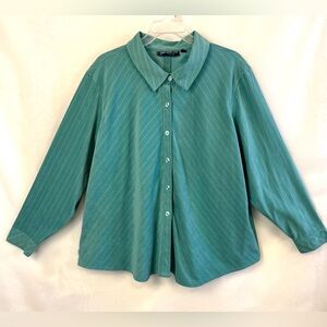 Susan Graver 3X Green Womens Button Front Faux Suede Shirt